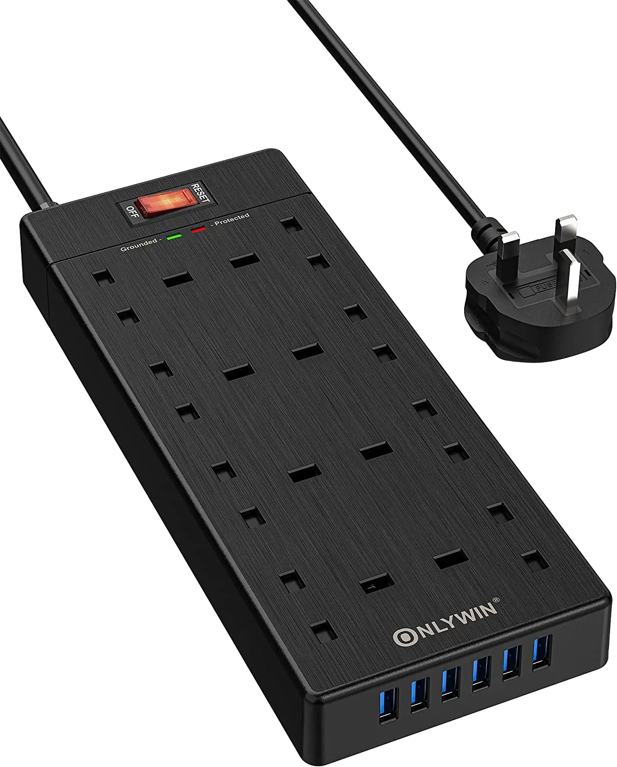 Universal UK Standard Surge Protector Wall Mount New Power Strip With USB Charging Ports 8 Way Outlet Extension Plug Socket