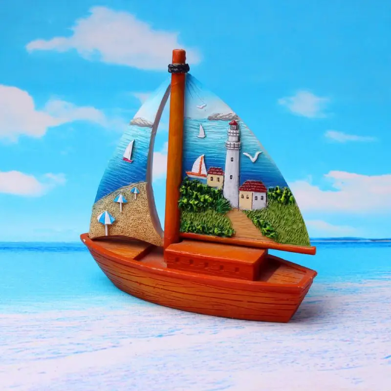 Creative Resin Crafts Scenic Sailboat Decoration Custom Tourist Souvenirs Resin Double Sailboat Sculpture
