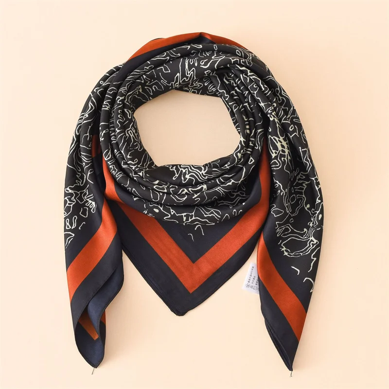 Wholesale Designer 90*90cm Muslim Hijab Headband Custom Square Shawl Foulard Luxury Brand Silk Scarves For Women