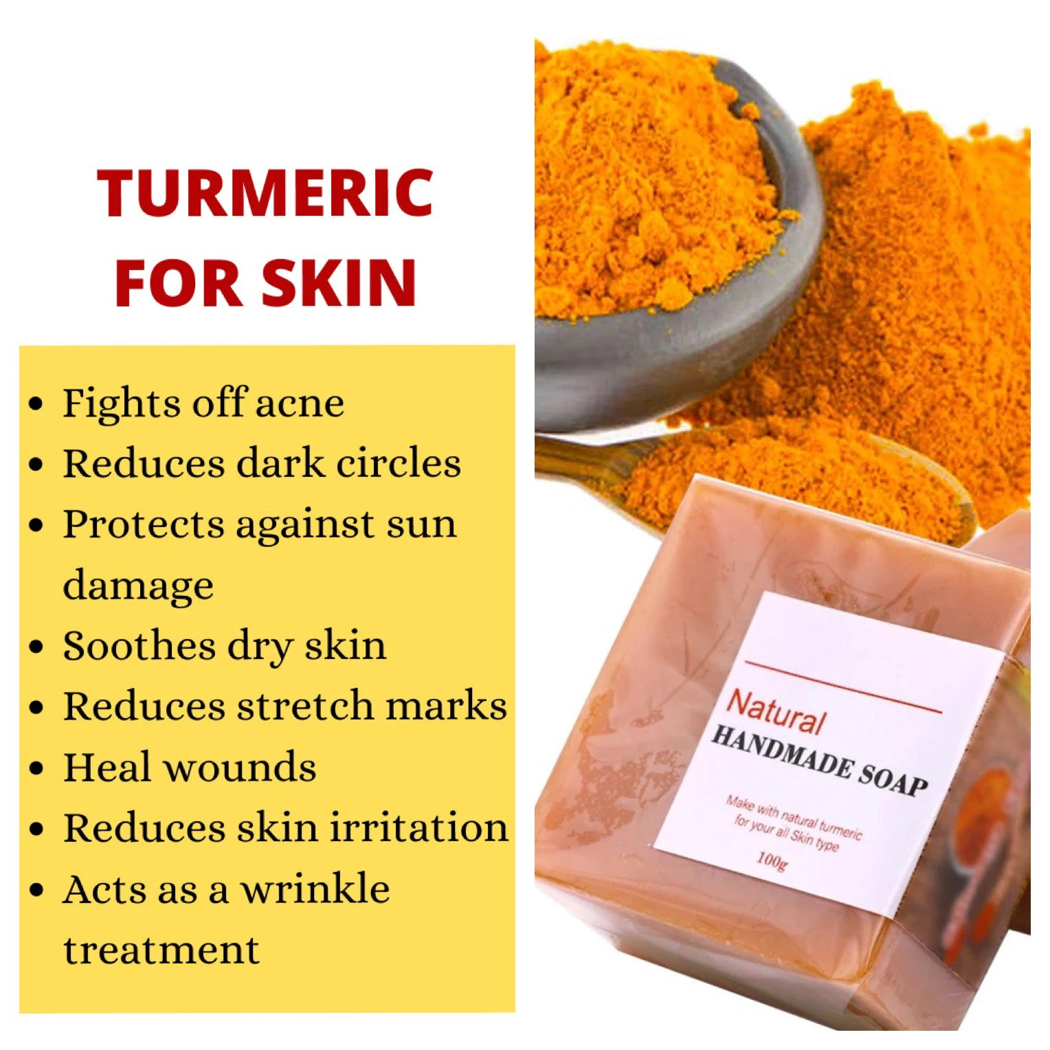 Turmeric Soap Herbal Natural Skin Body Care Deep Cleaning Oil-Control Acne Treatment Nourishing Whitening Soap