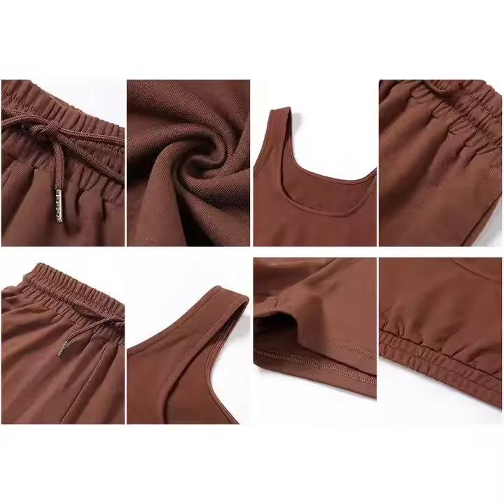 Manufacture Wholesale sport short sets 180 gsm Organic cotton Crop Top Two Piece Women  Shorts  Casual Joggers Sets