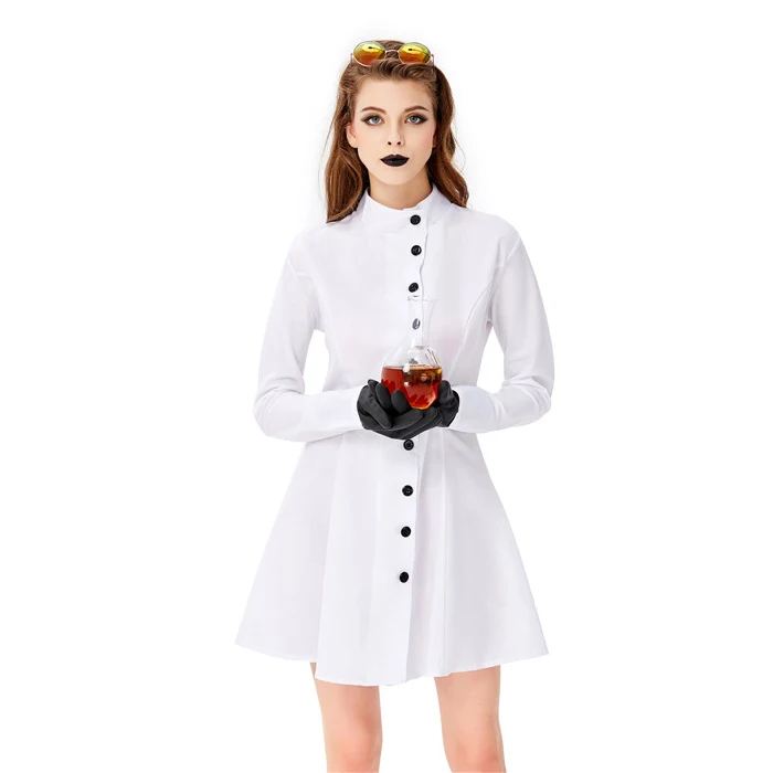 Female White Crazy Scientist Costume with Glasses Halloween Carnival Costumes for Women