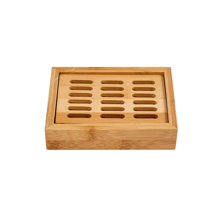 Easy Cleaning prevent mildew Bamboo Bar Soap Dish Holder Storage Container With Double Layer Soap Tray bathroom