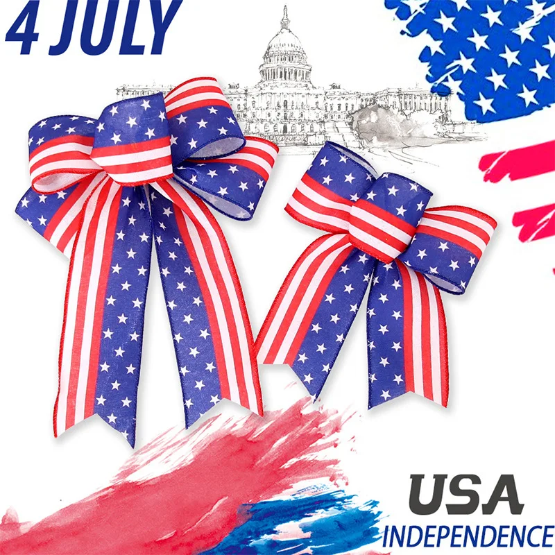 Nx Wholesale Hair Accessories Custom Design Hair Bow with Ribbon for USA Independence Day