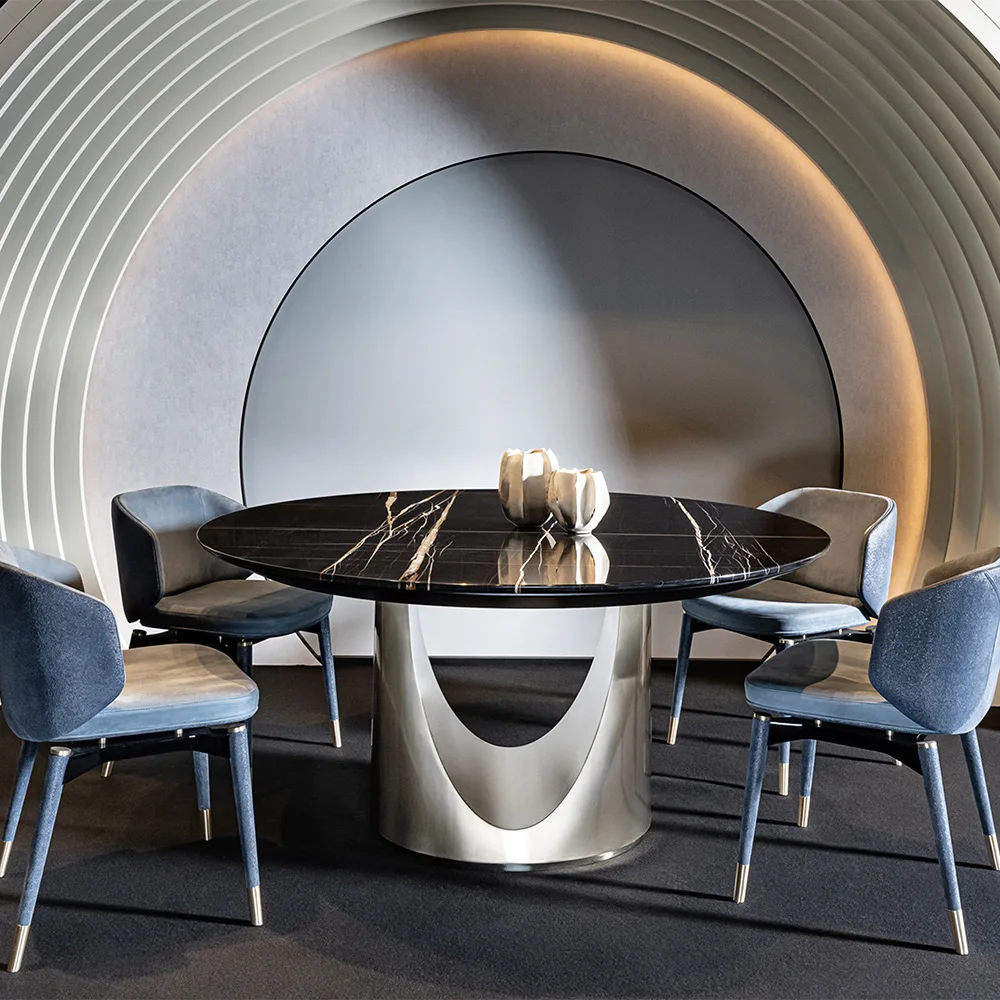 High quality foshan furniture oval round nature marble top Italian luxury marble dining table for villa