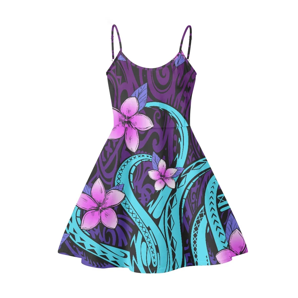 2022 Polynesian Tribal Evening Dresses Women Lady Elegant O Neck Spaghetti Strap Summer Casual custom dress