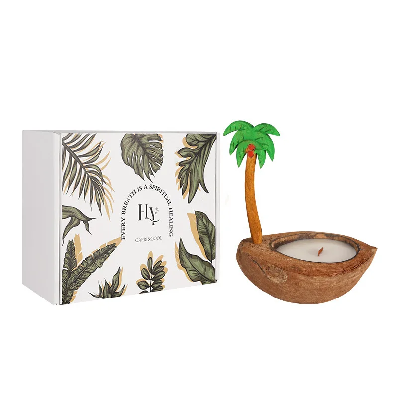 Handmade aromatherapy candle Gift box Coconut shell high-quality soy wax fragrance diffused stone gift niche premium indoor
