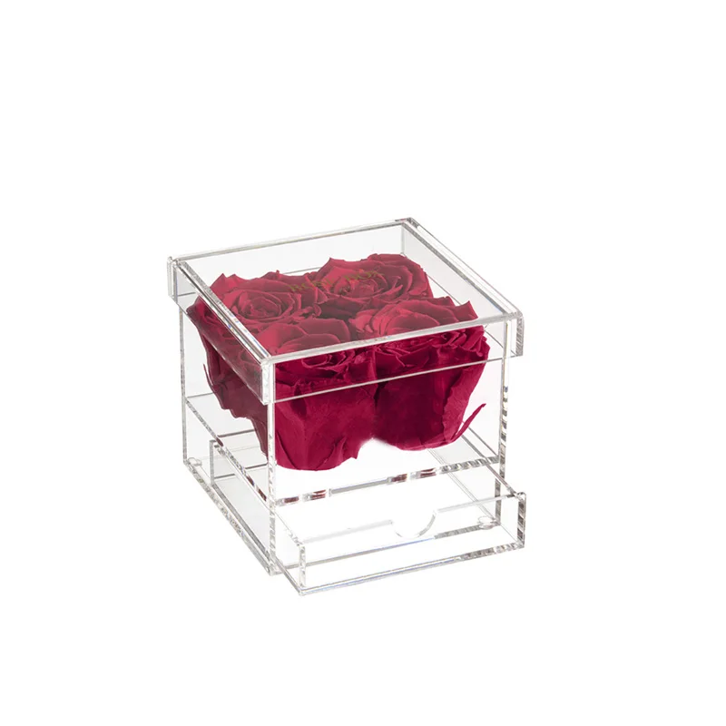 Custom Square Clear Packaging Cover Display Wedding Preserved Rose Storage Bouquet Acrylic Flower Box Eternal Immortal Rose BOX
