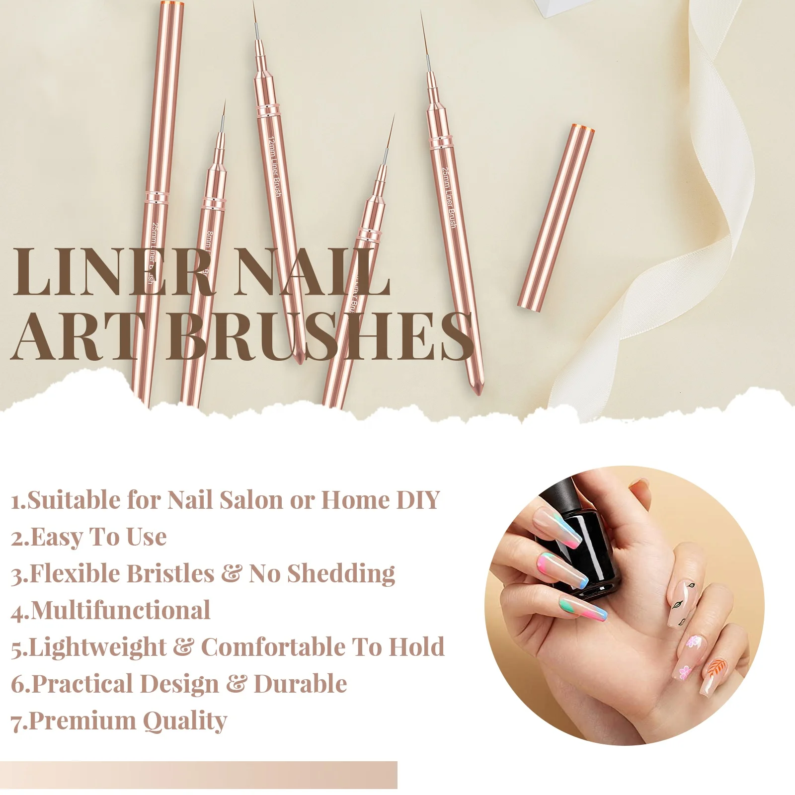 5/8/12/20/25mm nail art liner brushes set elongated lines drawing uv gel painting nail design pen professional manicure tool