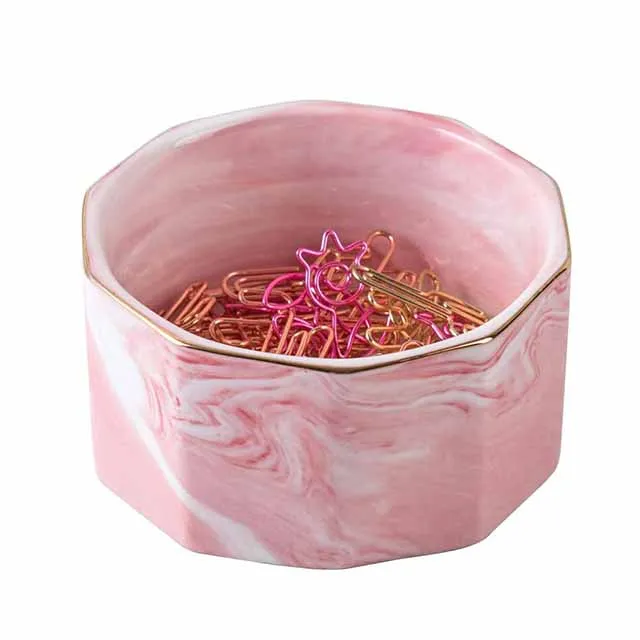 Ceramic Marble Cute Paper Clip Organizer Office Binder Clip Holder Trinket Paper Clip Holder for Desk
