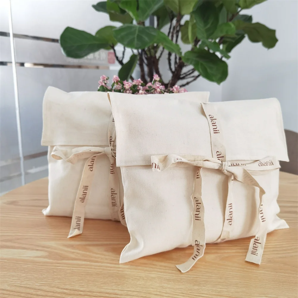 Chuanghua Custom Logo Printed Envelope Muslin Calico Pillow Wallet Pouch Bag Natural Ribbon Canvas Envelope Dust Bag