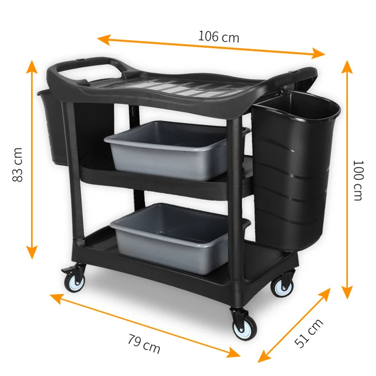 
3 layers plastic utility cart with high&low bucket and basin 