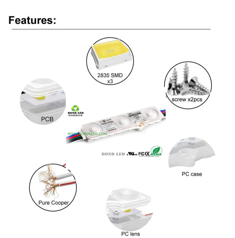 Energy Saving Leds Injection LED Module RGB Ic 0.72W 12V 5050 Smd Round Led with Lens