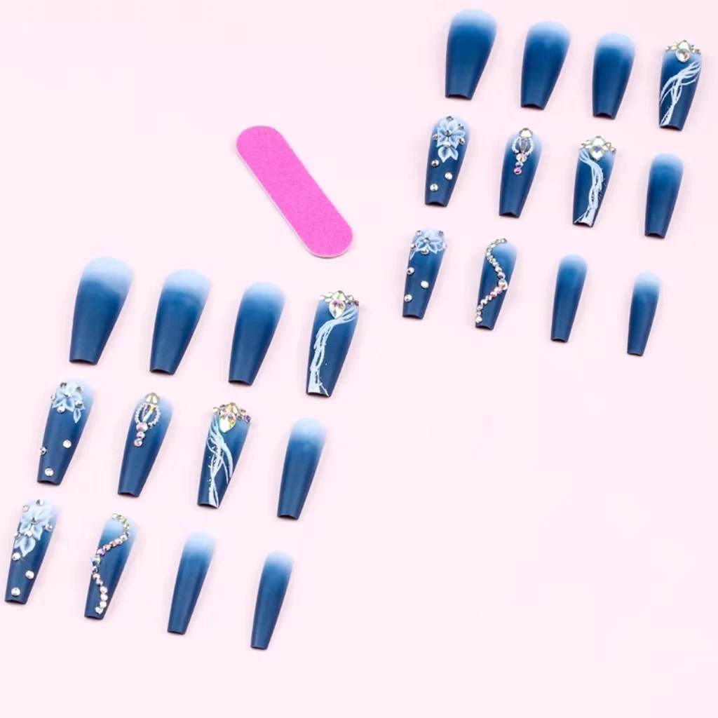 Explosive Flash Gradient Colored Diamond Durable Wear Jia Shan Cha Hua Nail Sticker with Removable Pressure Nail