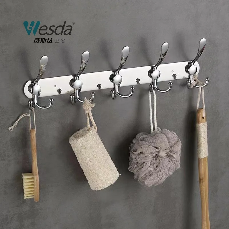 Top Brand Caitang Wesda Bathroom Bedroom Five Heavy Duty Tri Hooks Clothes Hanger Hooks Wall Mounted Coat Rack