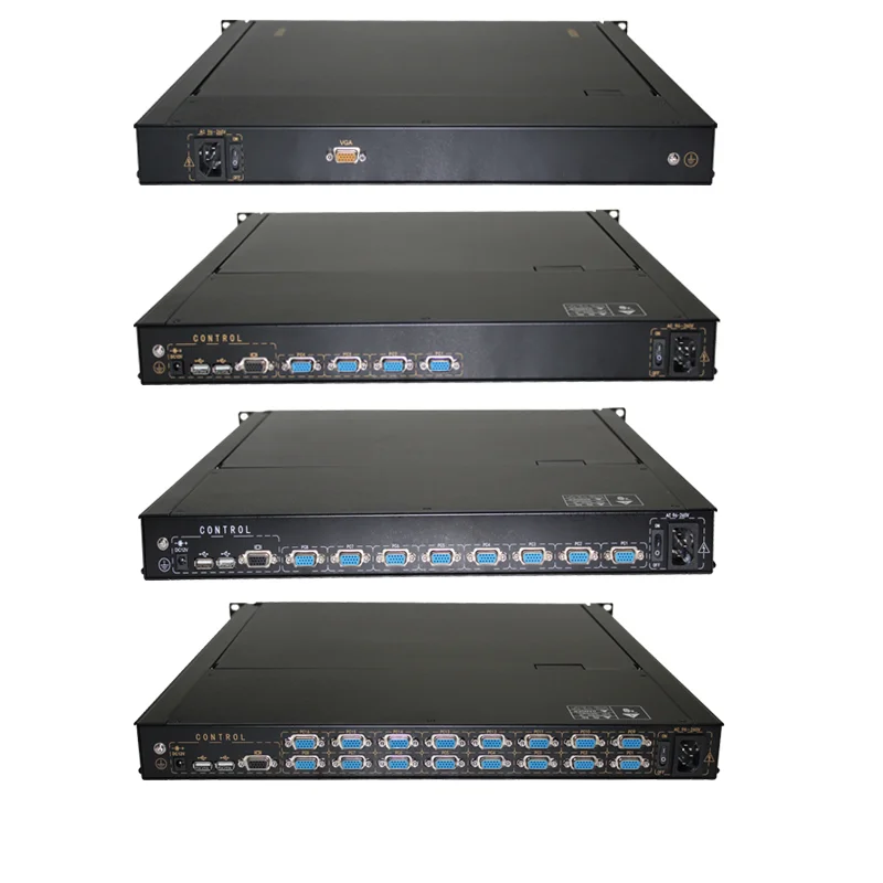 Support USB+VGA local console DC and AC dual power input 19inch 1U rack mount 15 inch 1port/4ports/8ports/16ports LED KVM switch