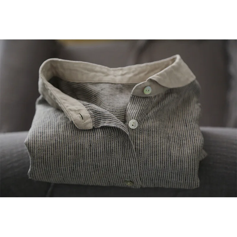 2022 summer patchwork design short sleeve blouse strip linen clothes women