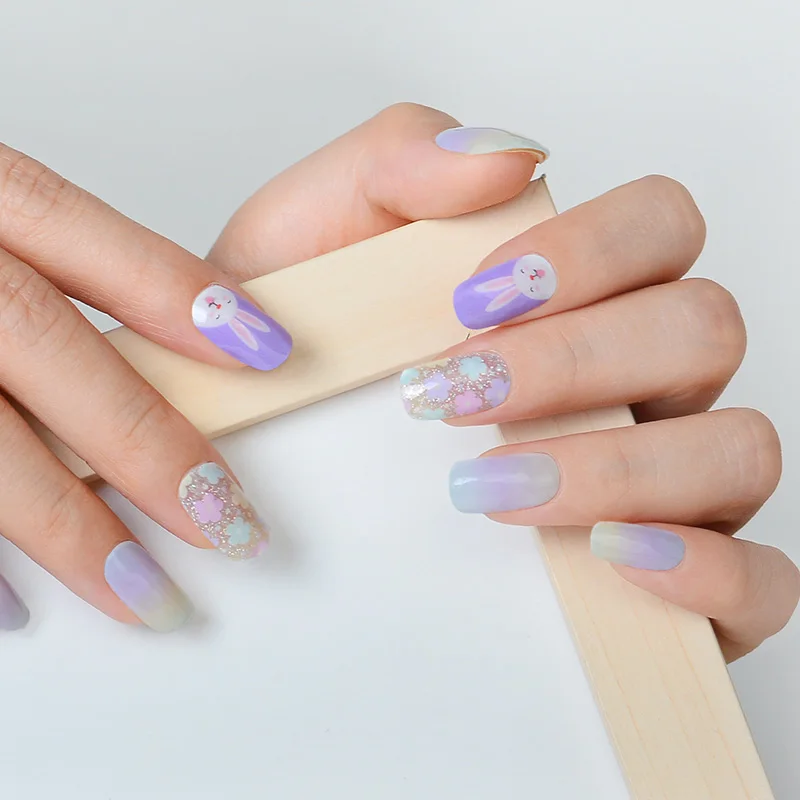 Hot Selling Glossy Comfortable Durable Easter Gel Nail Strips Korean Semi Cured Gel Nail Stickers