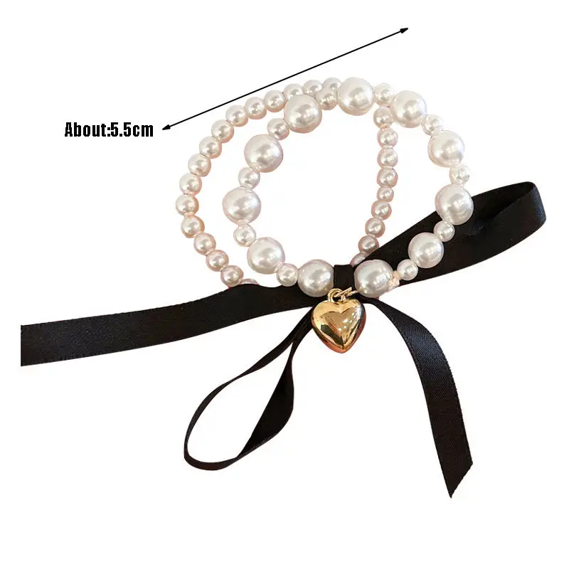 Accept Customization Factory Direct Women French  Retro Hair Tie Sweet And Versatile Love Ribbon Hair Circle Pearl Bow Hair Rope