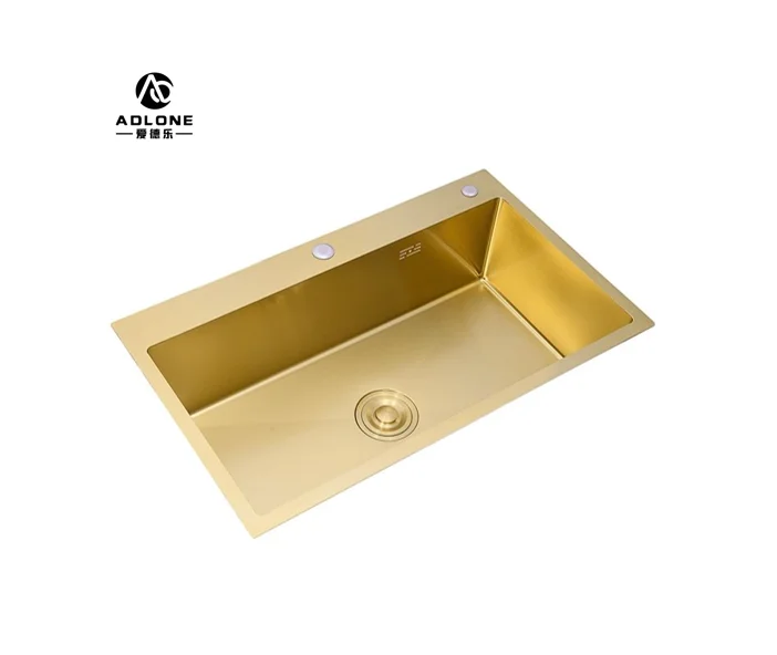 ADLONE Gold Luxury Stainless Steel Kitchen Sink Over or Under Counter 304 Stainless Steel Single Bowl Gold Basket Drainer Soap D