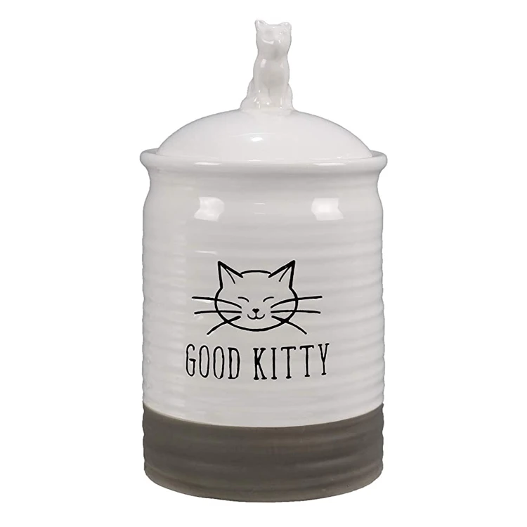 color glazed Stoneware dog cat Food Treat jar Canister with Lid custom cat ceramic treat jar welcome custom