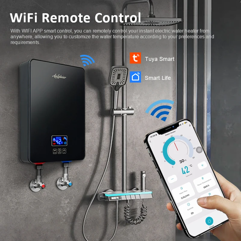 Touch Panel Control 220V 6000W Instant Heating Tankless Low Power Bathroom Shower Electric Water Heaters