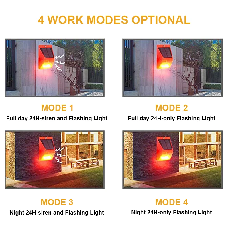 Solar Strobe Light with Remote Controller Motion Detector Outdoor Alarm Security Siren Lamp IP65 Waterproof