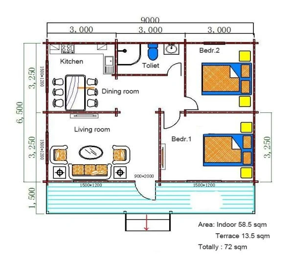 High Quality Log Cabin Prefabricated wooden House tree House 2 bedrooms House for Living