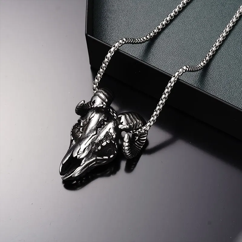 Unisex Stainless Steel Gothic Pendant with Demon Satan Baphomet Goat Head Skull Silver Plated for Gift or Party