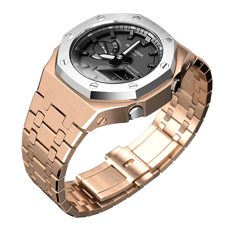 Gien creatives 2021 New Rose Gold Luxury 316L SS metal strap mod case bezel case for GA2100 4th Generation Modified parts