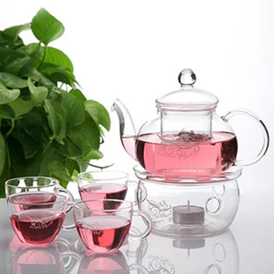 hand made glass teapot 600ml and cups / glass tea pot / tableware / drinking glasses