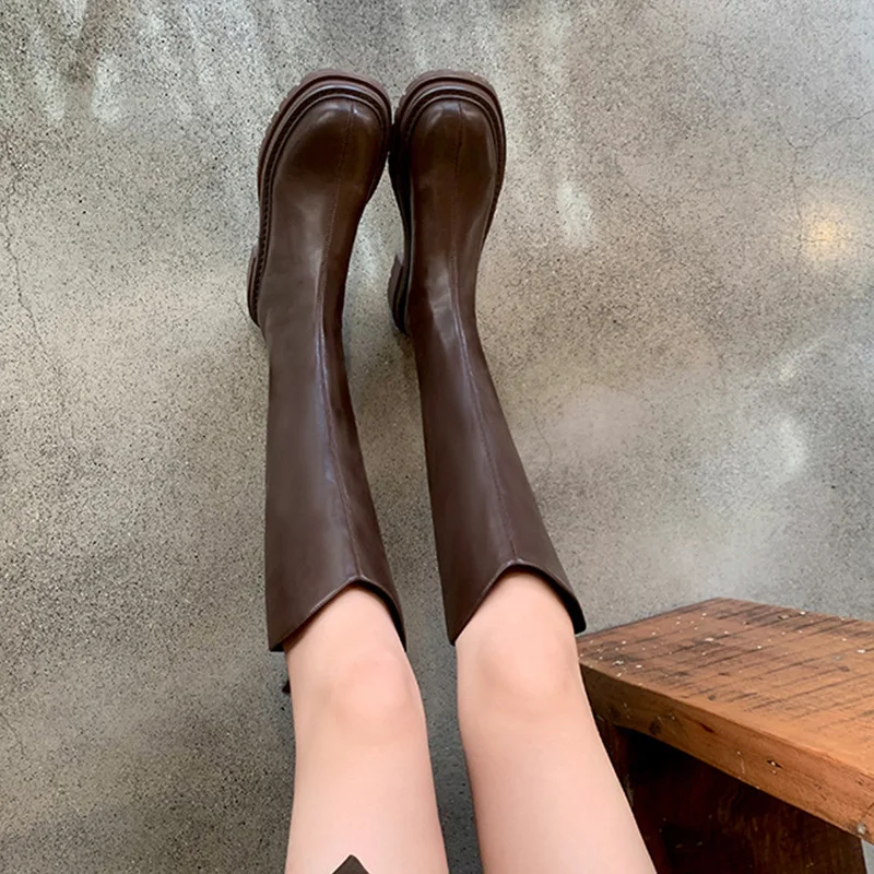 XinZi Rain ODM/OEM botas custom women chunky lace up round toe custom platform boots knee high boots