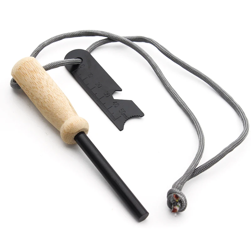 Survival Tinder Paracord EDC Accessories Waterproof Natural Bamboo Handle Fire Ferro Rod Starter for Wildness