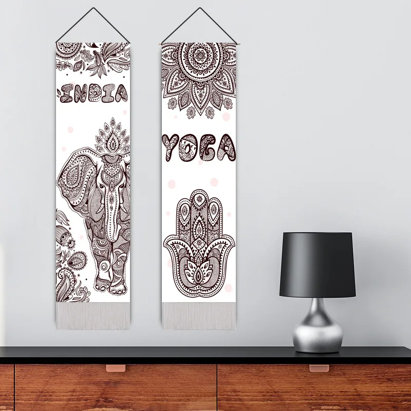 Custom Indian Hippie Elephant Yoga Meditation Goddess Long Tapestry Vertical Wall Hanging with Tassel