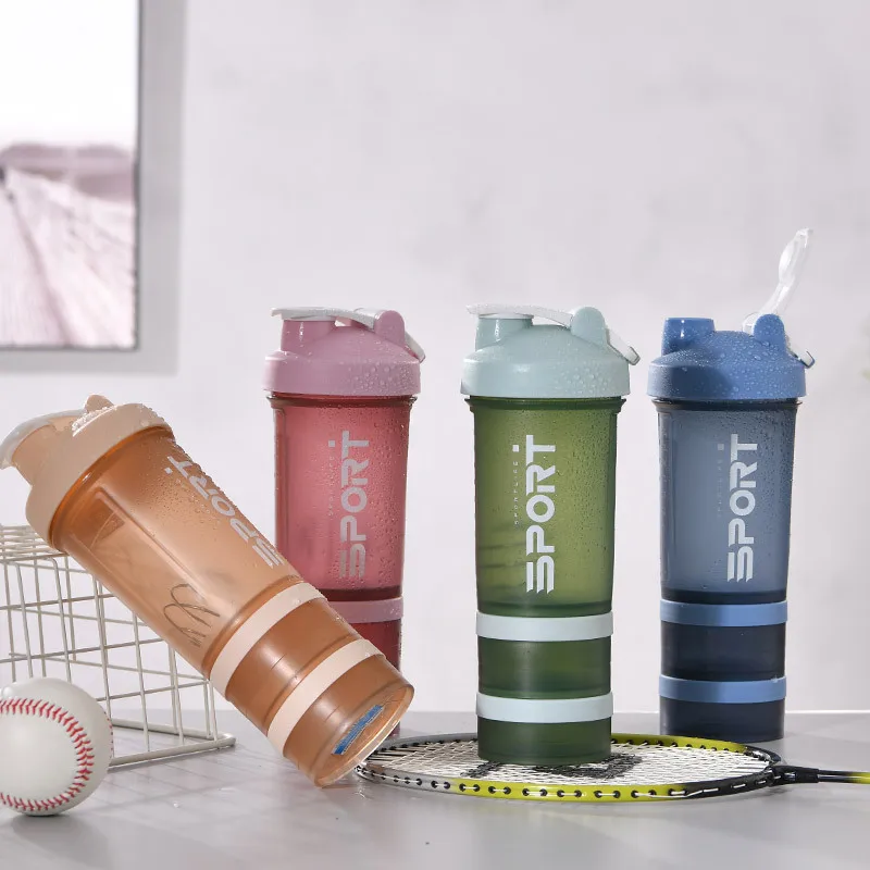 Protein Shaker Bottle with Three Part Twist Off Storage Gym shaker cups for protein shakes 450ml ,BPA Free, Leak Proof