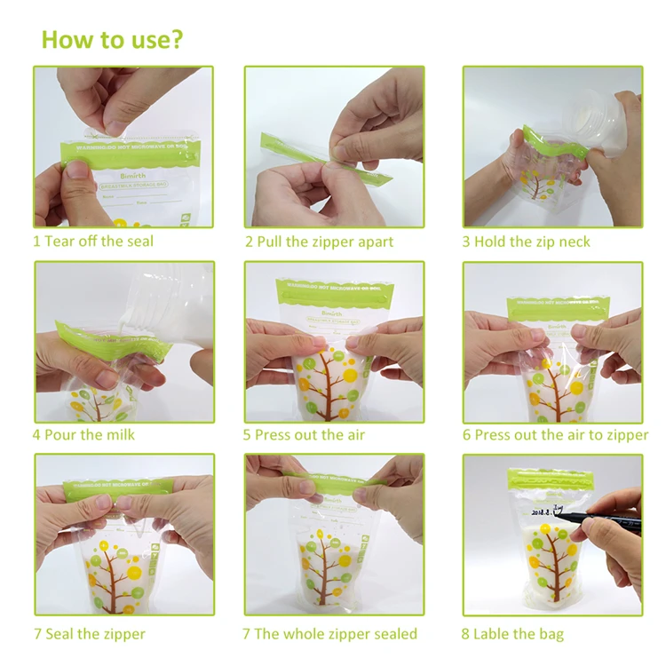 Bimirth Double Zipper Seal Breast Milk Bag bpa free For Storing and Freezing Breastmilk pouch storage Ready to Ship