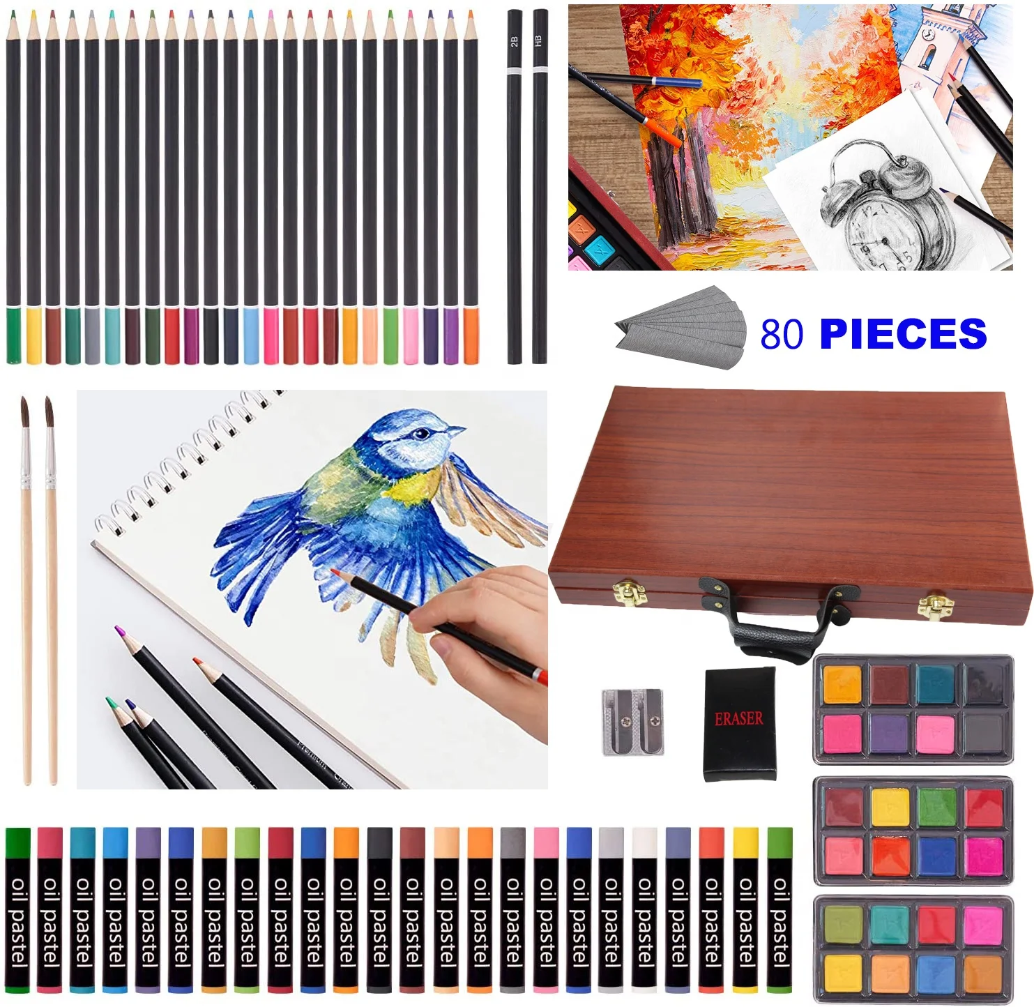 Wooden Box Drawing Art Set For Kids Super Artist Tool Kit