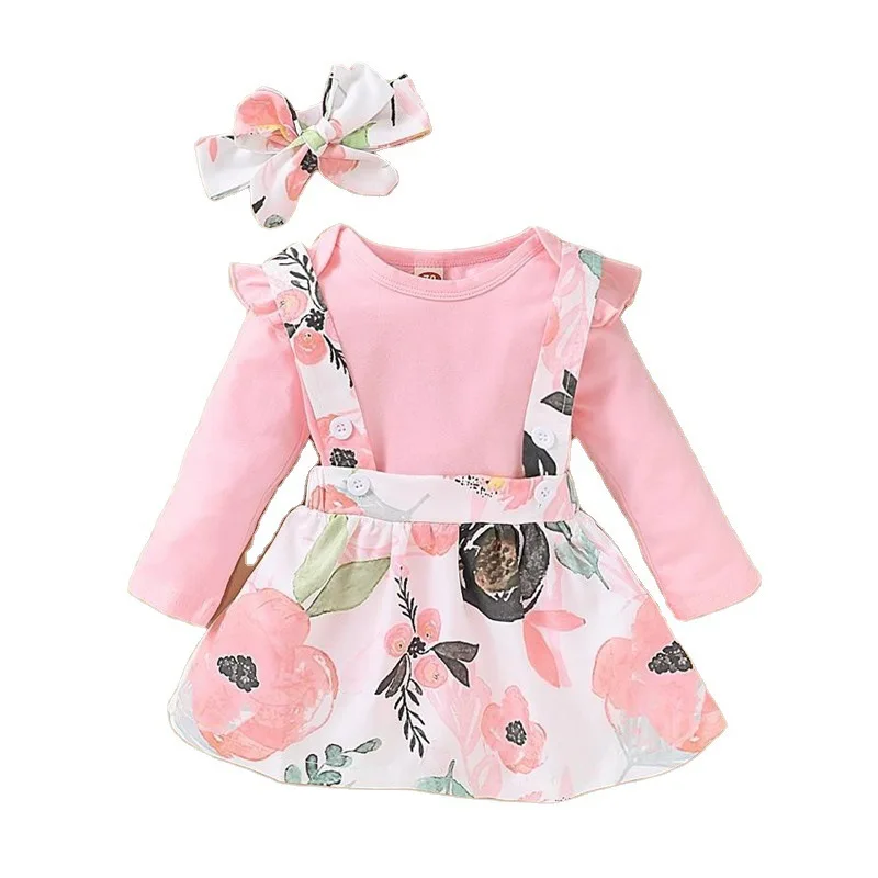 
Wholesale pink series tie dye 3pcs long sleeve shirt dress set for baby girl 