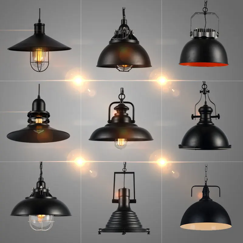 European Style Iron Made Dining Room Retro Lamp Loft E27 Bulb Industrial Lighting Chandeliers Vintage Pendant Light
