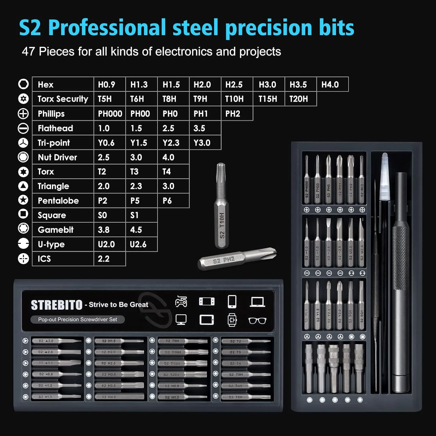 New Micro Screwdriver Set 50 in 1 Precision Screwdriver Set Electronics Tool Kit S2 Multi Bit Driver Screwdriver Kit
