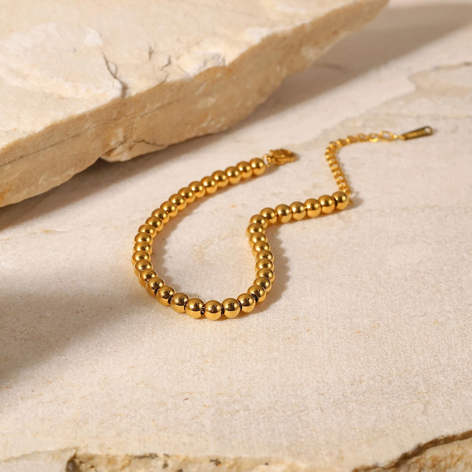 Minimalist Ins 18k Gold Plated Stainless Steel Jewelry Waterproof 5mm Bead Chain Bracelet For Women