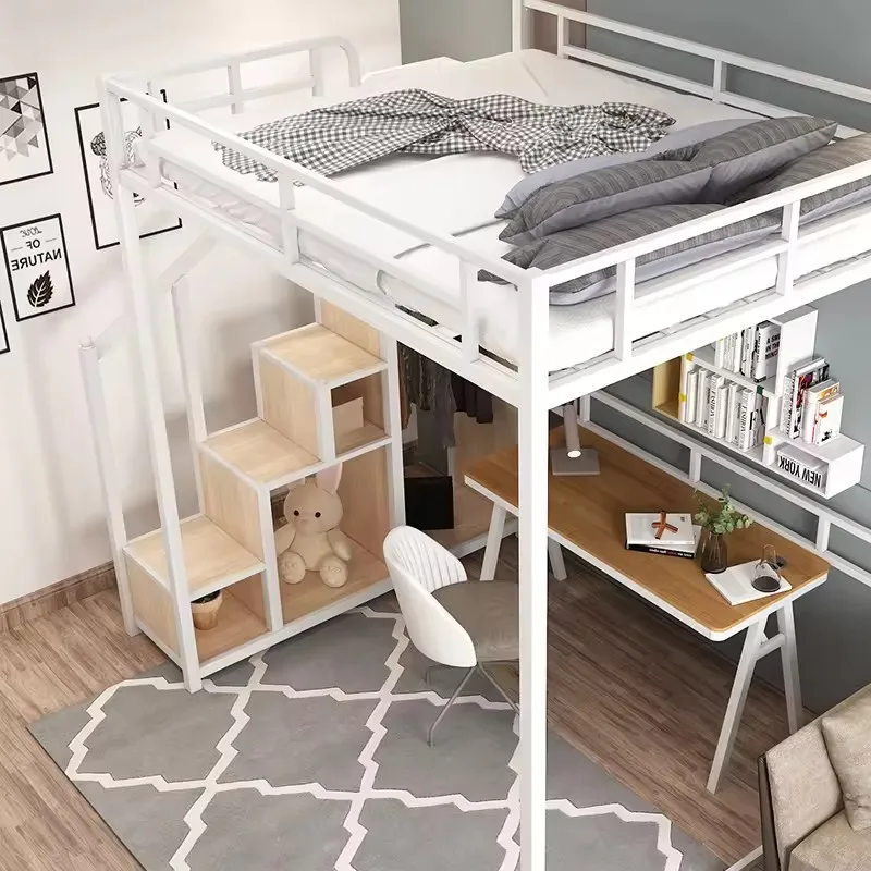 Metal Bed Frame Adult Loft Bed School Home Hotel Hostel Use Bunk Beds Bedroom Modern 012 Single Queen King Dorm Adult Student