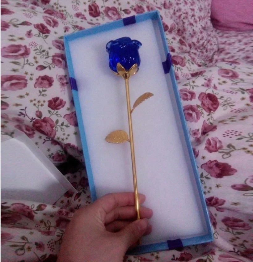 MH-H0123 Beautiful Hot Sale Crystal Rose Flower Gold Stem Bomboniere Crystal Gift Souvenir Crystal Rose For Gifts&&wedding