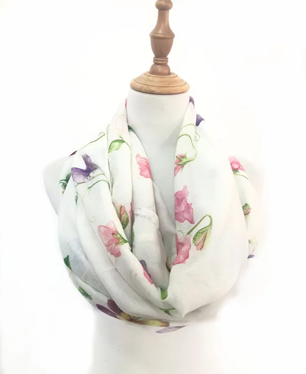 Low MOQ custom design women flower printed rayon infinity loop scarf
