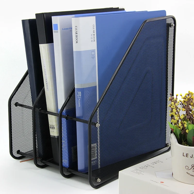 New Design Fashion Office Tabletop Mesh Metal 3 Slots Magazine Rack