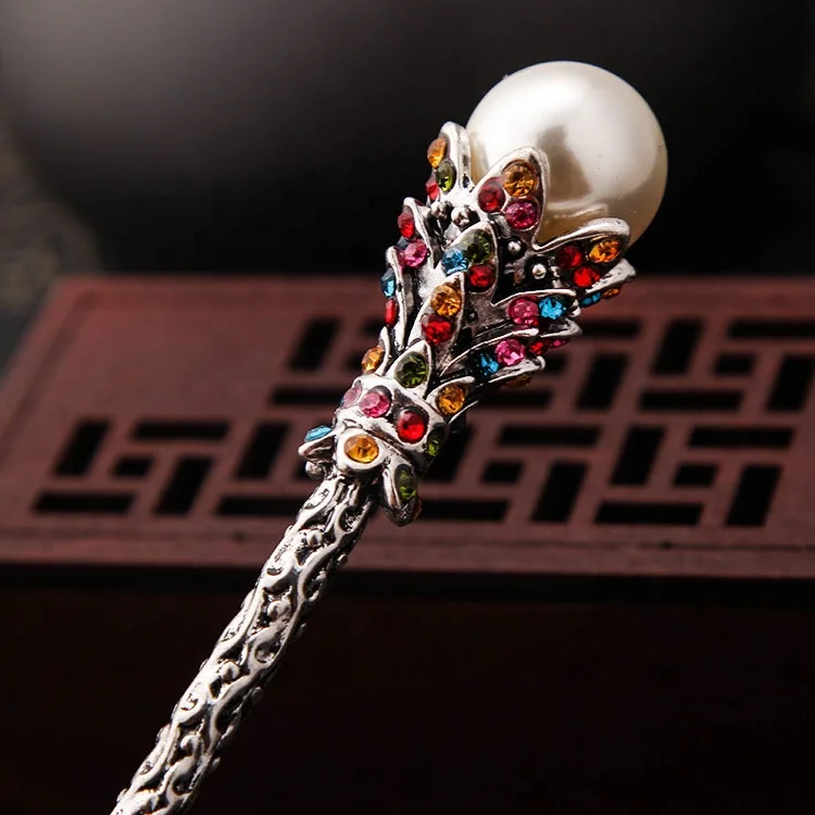 Beautiful Retro Vintage Diamond Rhinestone Pearl Metal Hair Stick Hairpin Accessories Chignon Bun Holder Pin Hair Chopsticks