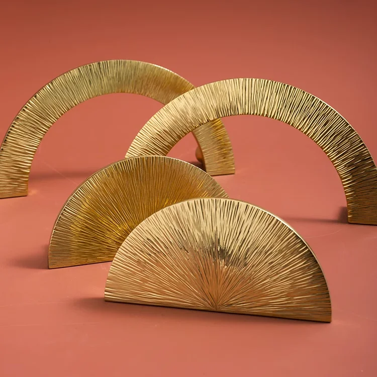 Brass Handmade Hammer Pattern Flat Cabinet Door Handle Gold Half Round Handle