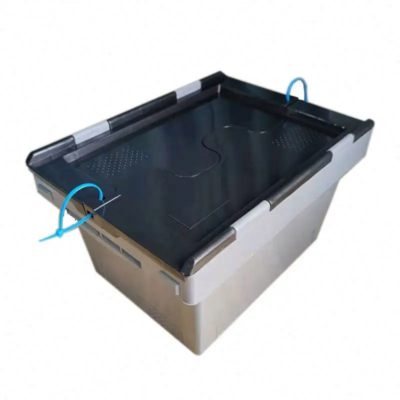 410*300*240 Wholesale cheap moving stackable tote logistics transport folding lid cover plastic crates for vegetables