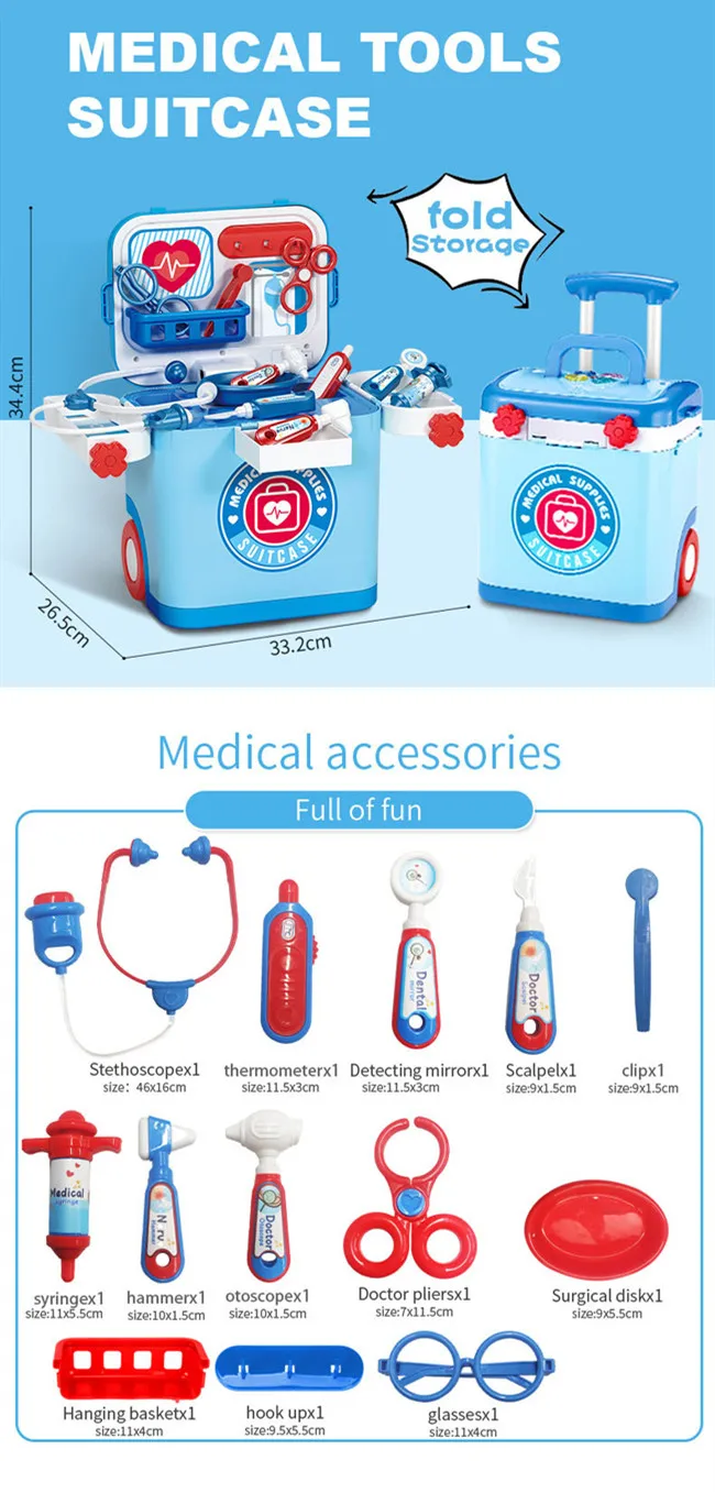 Kids 3 in 1 Educational Doctor Set with Carry Case Pretend Play Plastic Doctor Toys with Music and Light