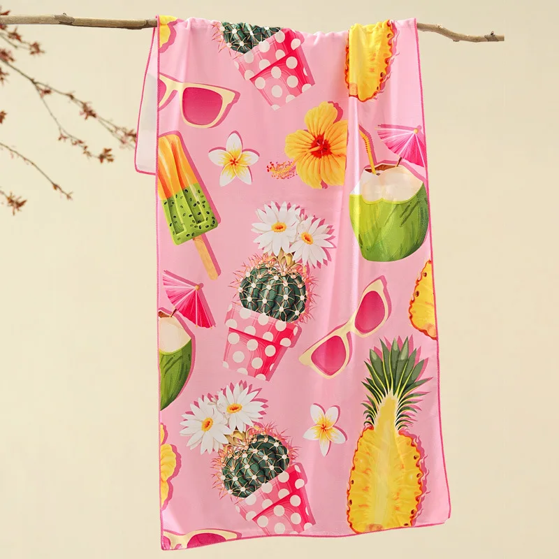 100% Microfiber Design Custom Beach Towel for Adults Quick Drying Soft & Striped with Floral Pattern Polyester Material